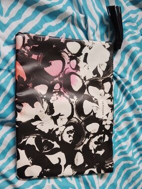 Sephora Black &White Floral Zip Cosmetic Pouch with Tassel